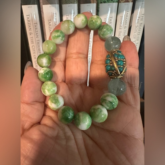 RARE PERSIAN JADE + FLUORITE + TURQUOISE NATURAL BRACELET size 7” - Picture 7 of 11